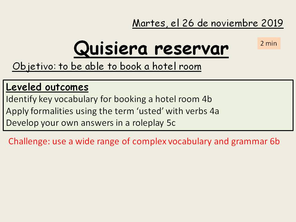 Quisiera reservar Booking a hotel room y10 Spanish Teaching Resources