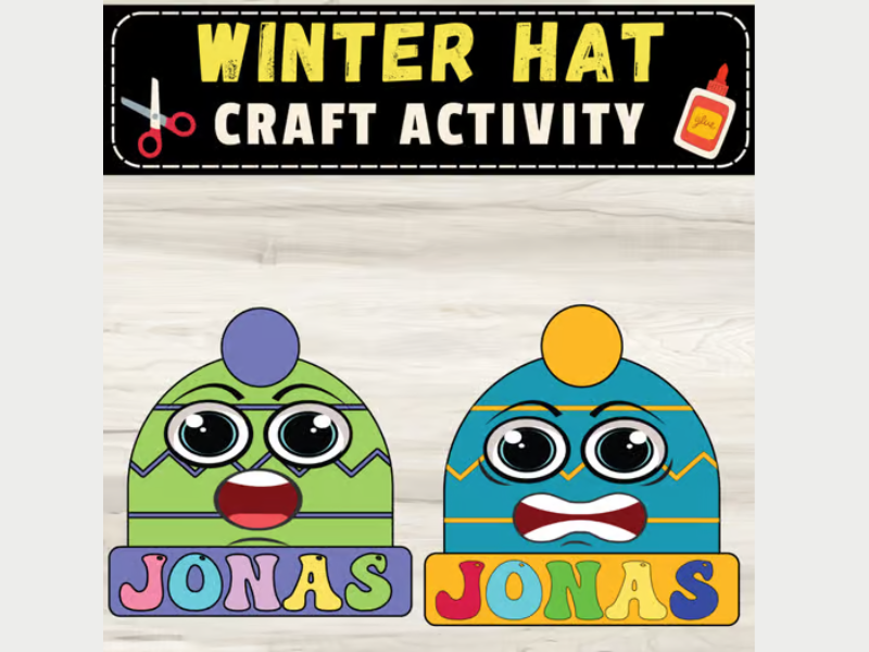 Personalized Winter Hat Craft with Name: December Activities & Projects & Crafts