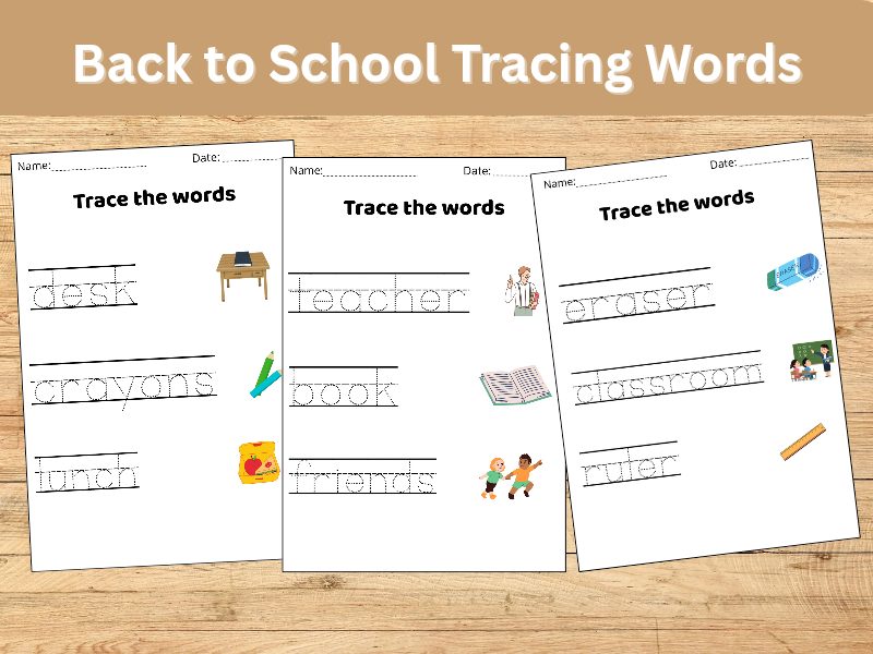 Back to School Tracing Words | Handwriting Practice for EYFS & KS1 | School Vocabulary with Pictures