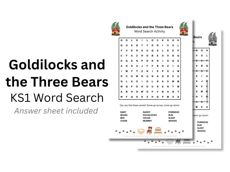 FREE! Goldilocks and the Three Bears KS1 Word Search Activity