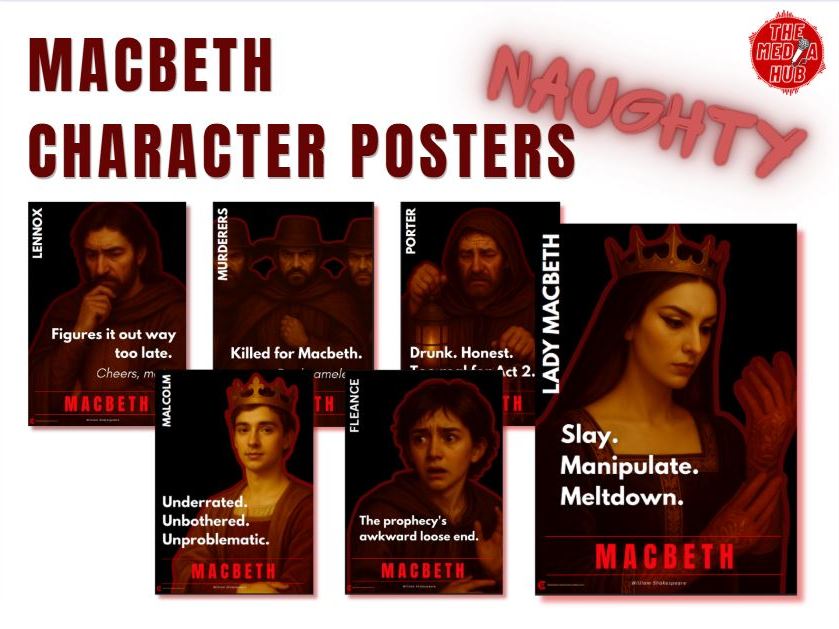 Shakespeare | Macbeth | 6 Funny Character Posters | GCSE English Literature | KS2 KS3 KS4 GCSE