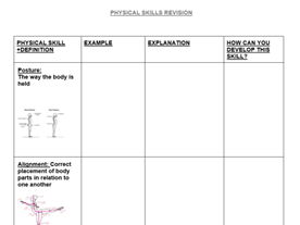 Physical skills revision worksheet - GCSE DANCE