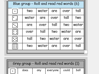 RWI red word roll and read activities (49 in total)