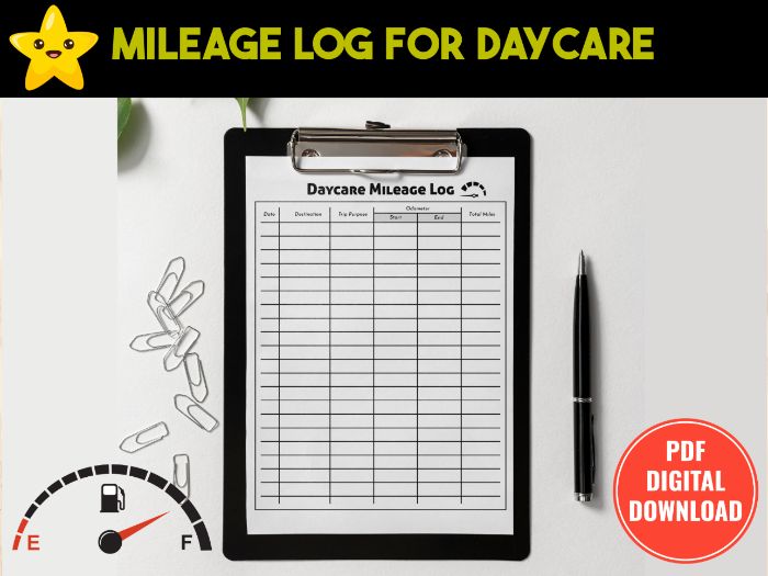 Printable Daycare Mileage Log | Childcare Vehicle Travel Tracker | Miles & KM Log Sheet