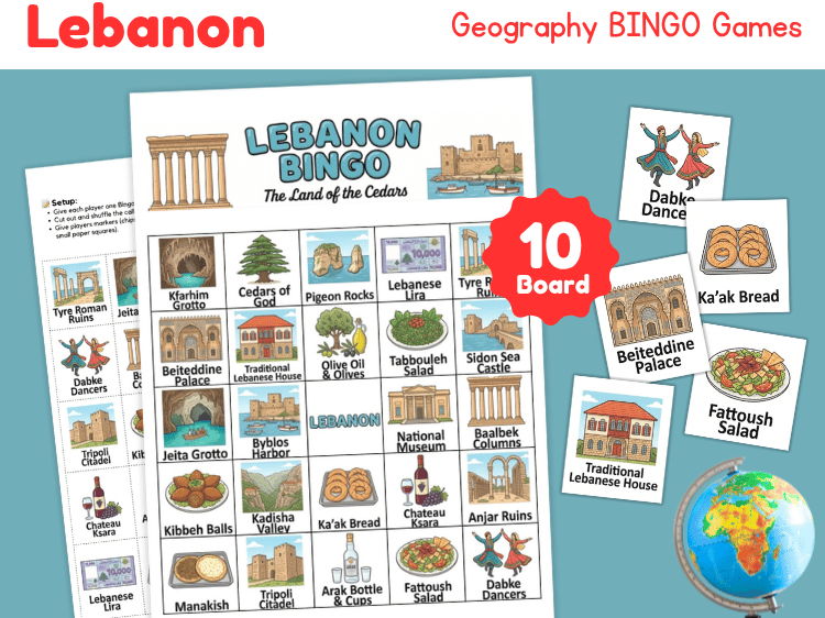 Lebanon Geography Bingo | Country Study Printable Game