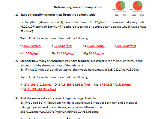 Determining Percent Composition from Molecular Formula Worksheet