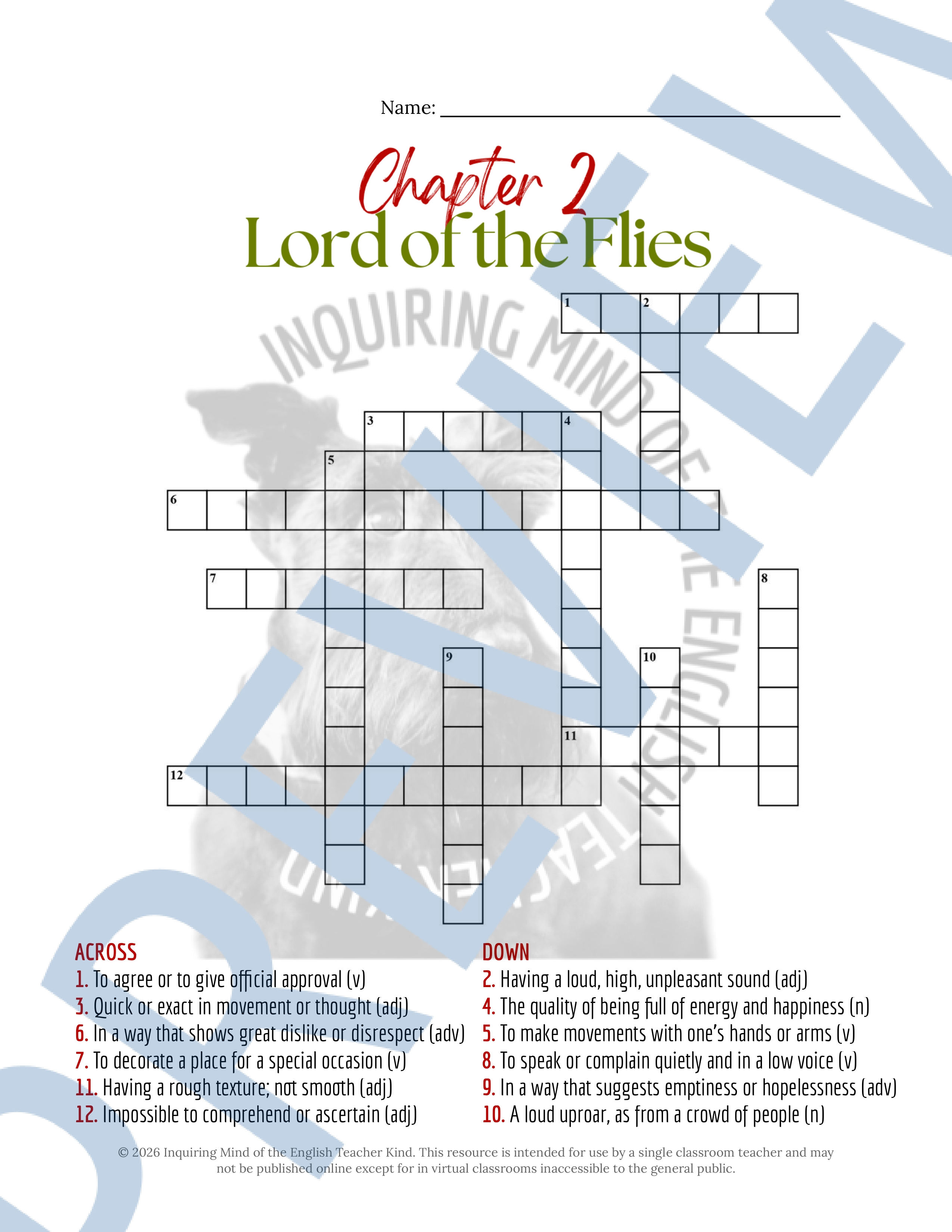 Lord of the Flies Chapter 2 Vocabulary Games | Crossword Puzzle | Word ...