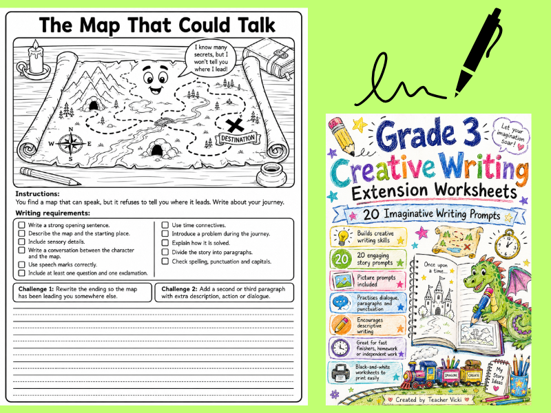 Grade 3 Creative Writing Extension Worksheets | 20 Imaginative Writing Prompts