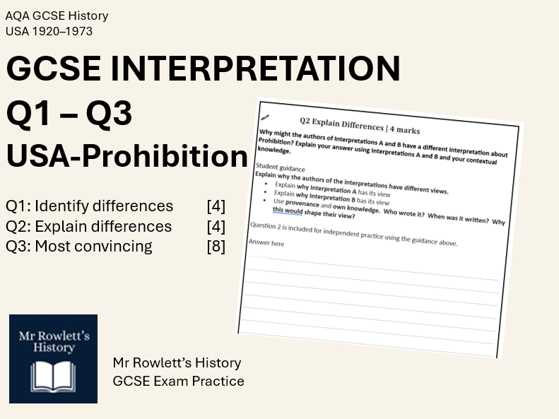 AQA GCSE History: USA 1920-1973 - Interpretation Questions 1-3 Exam Practice (Prohibition)