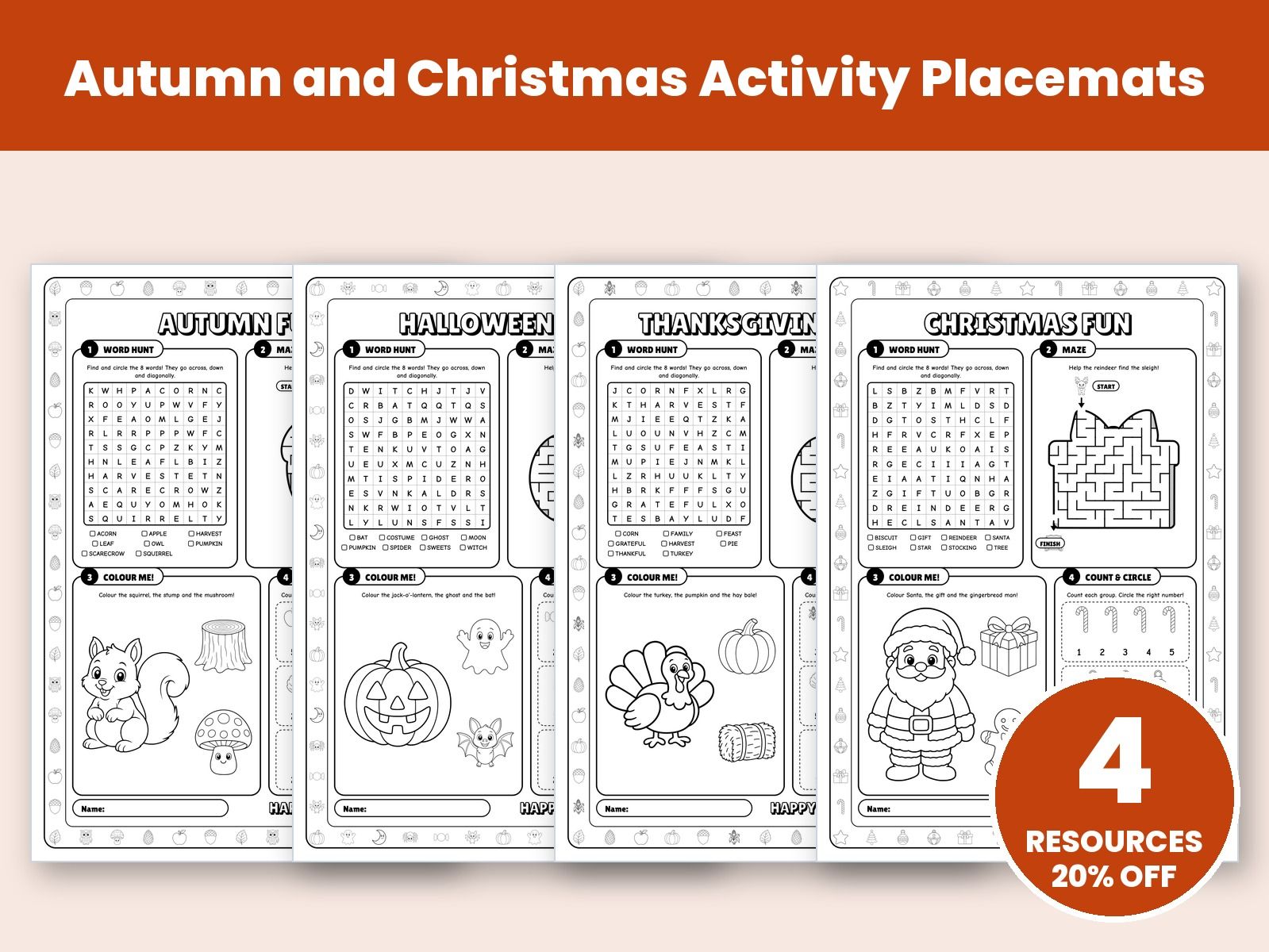 Autumn and Christmas Activity Placemats