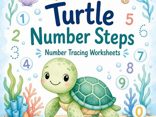 Turtle Number Tracing Worksheets for Kids