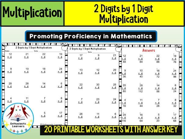 2-Digit by 1-Digit Multiplication Method Worksheets Math Problems