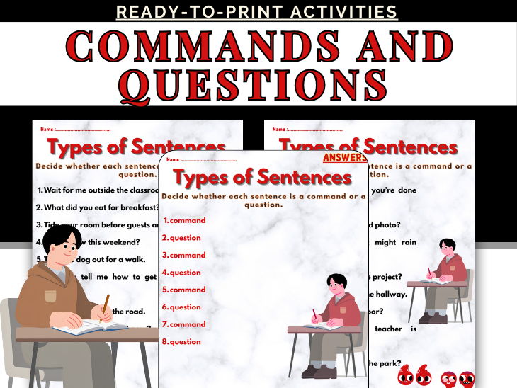 Types of Sentences Worksheets | Commands and Questions | Grammar Practice