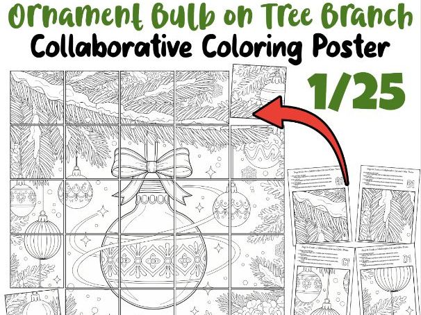 Ornament Bulb on Tree Branch Collaborative Poster | Christmas Classroom Activity