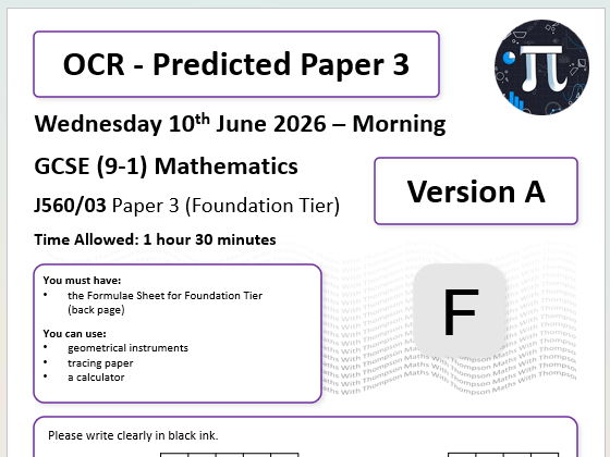 OCR Maths - Predicted Paper 3 (F) - 2026 (Version A)