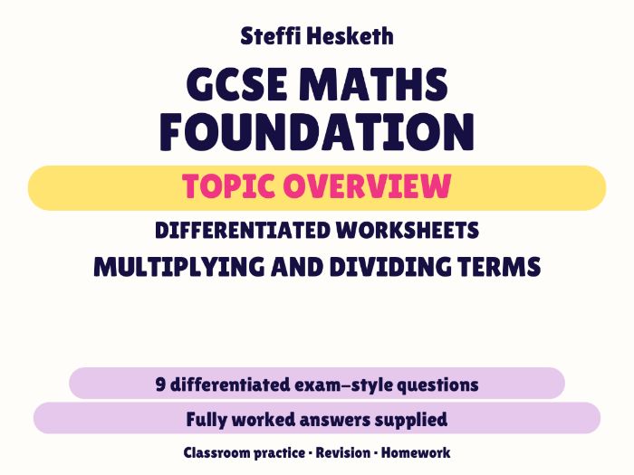 GCSE Foundation Multiplying and Dividing Terms | Topic Overview Differentiated Worksheet