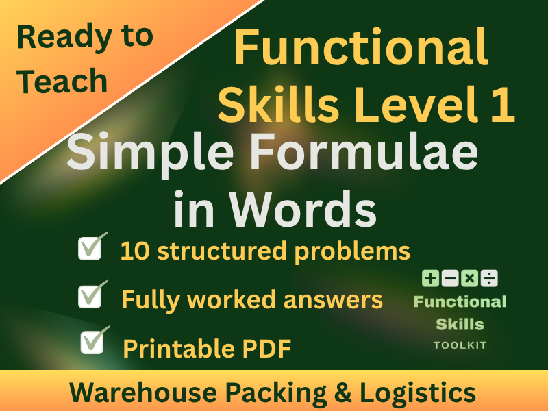 Functional Skills Simple Formulae L1 Worksheet
