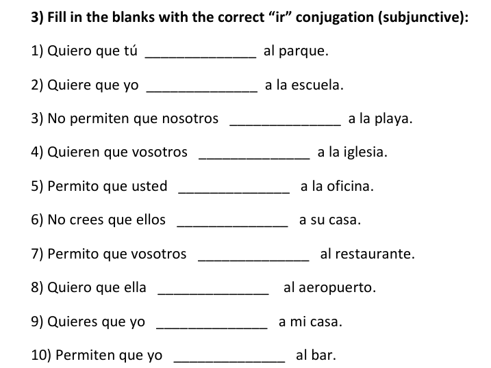 IR Subjunctive Conjugation Worksheets