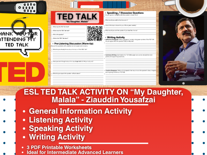 ESL TED Talk Activity Worksheets - My Daughter, Malala - Ziauddin Yousafzai
