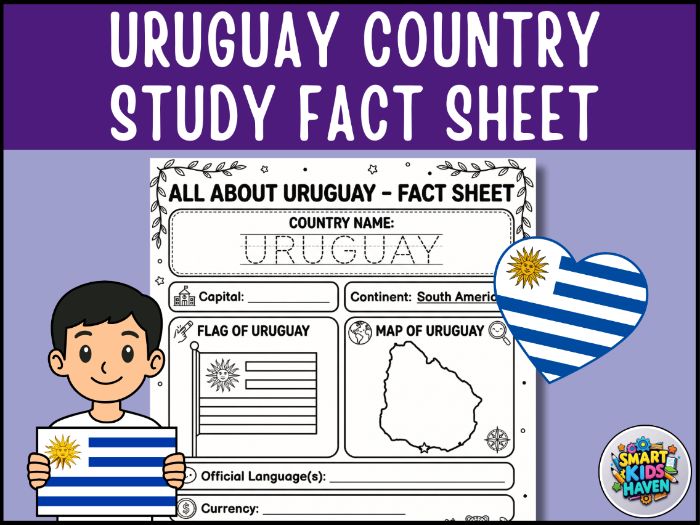 Uruguay Map and Flag Country Study Research Project Worksheet Geography.