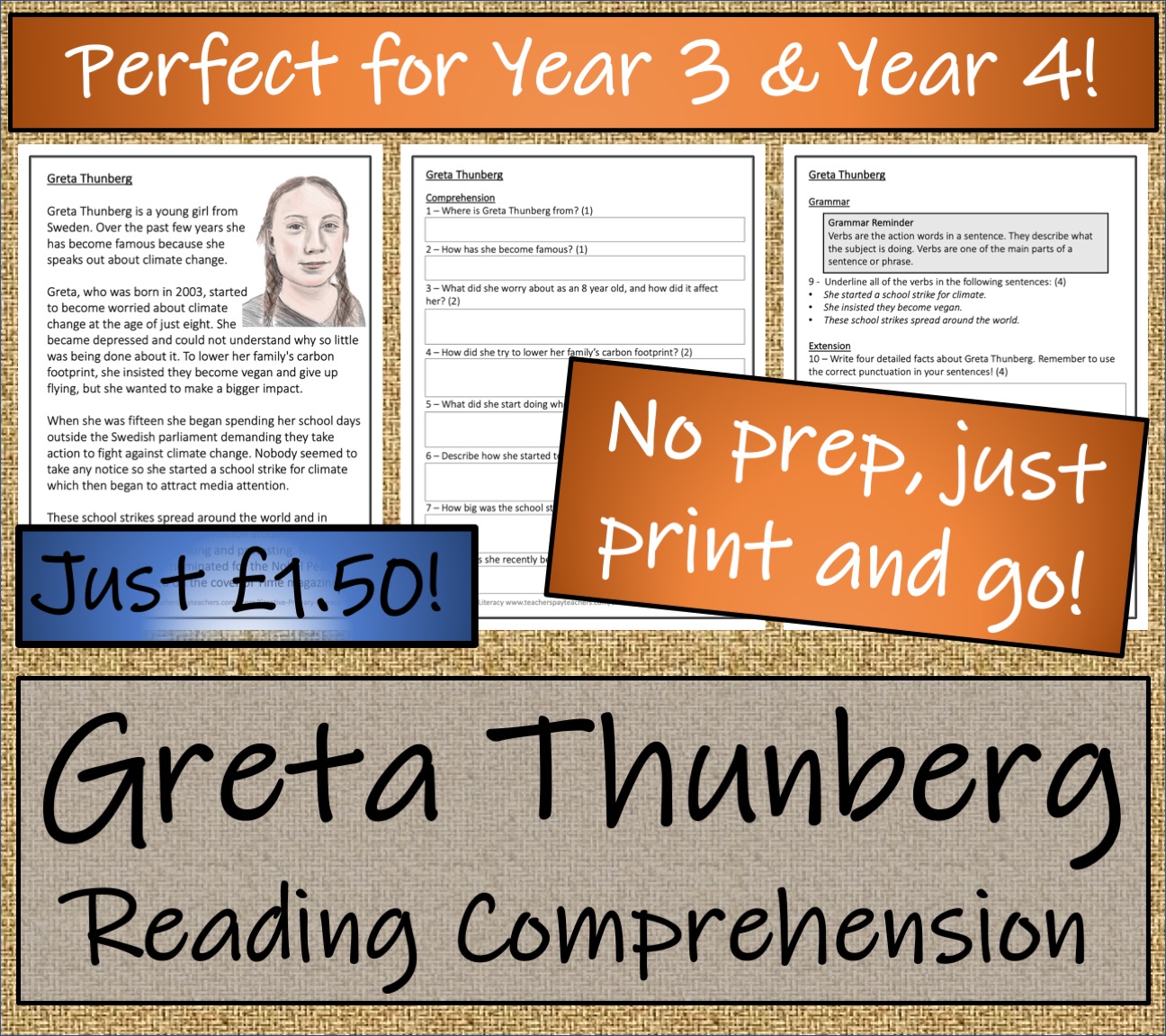 LKS2 Literacy Greta Thunberg Reading Comprehension Activity