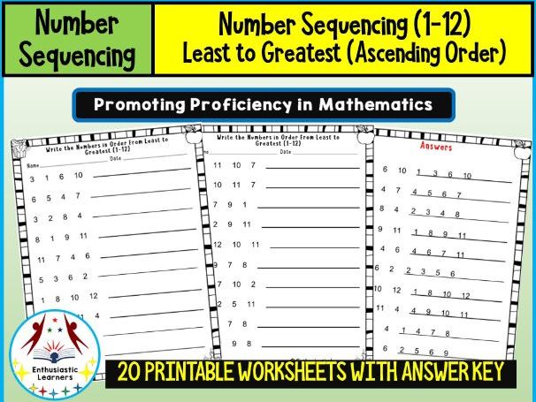 Number Sequencing (1–12) – Least to Greatest (Ascending Order) Worksheets
