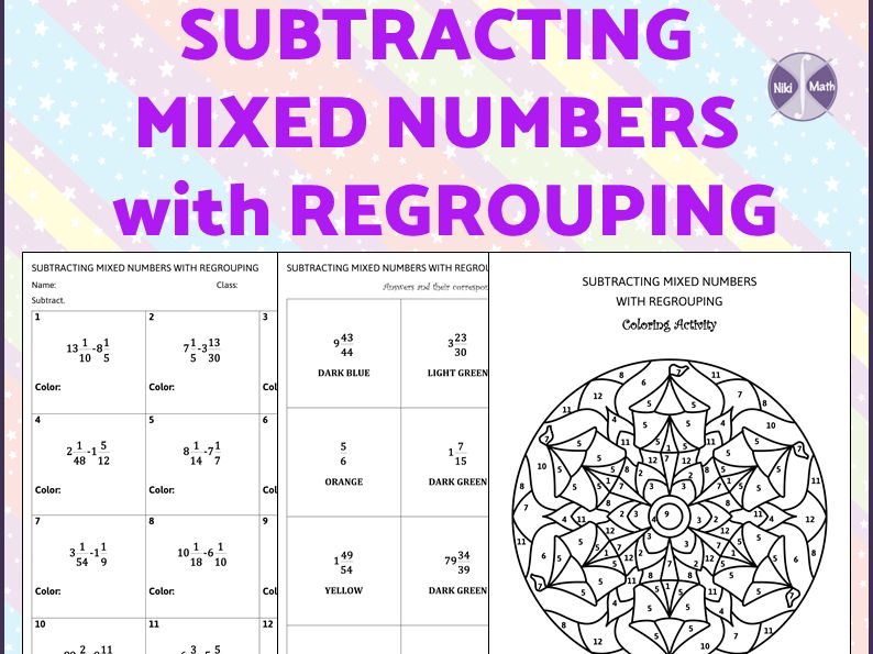 Subtracting Mixed Numbers with Regrouping - Color by Code