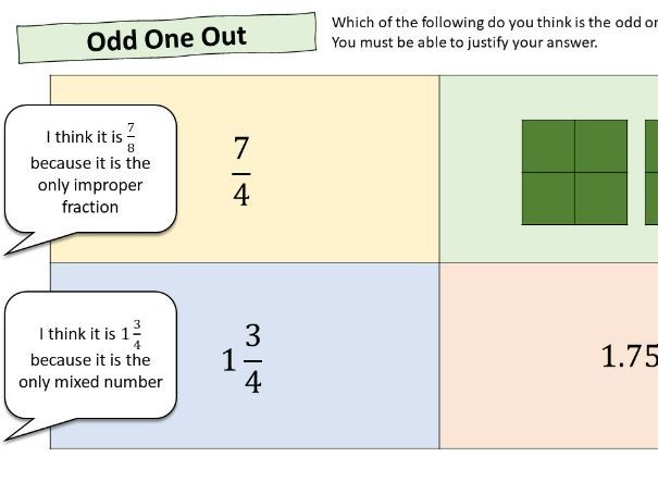 Mixed numbers and improper fractions - Odd one out