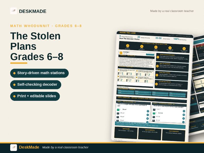Math Whodunnit Escape Room | Grades 6–8 | Stolen Plans | Geometry