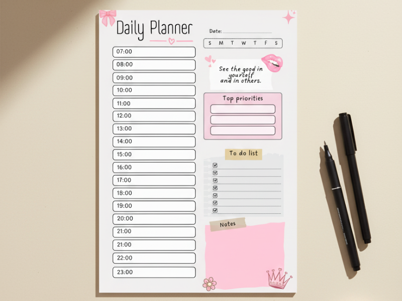 Simple Daily Planner Printable, To-Do List, Work or School Organizer, Productivity Sheet (PDF)