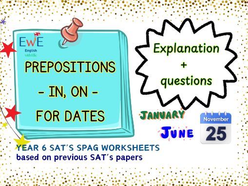 Prepositions - in, on for dates- worksheet