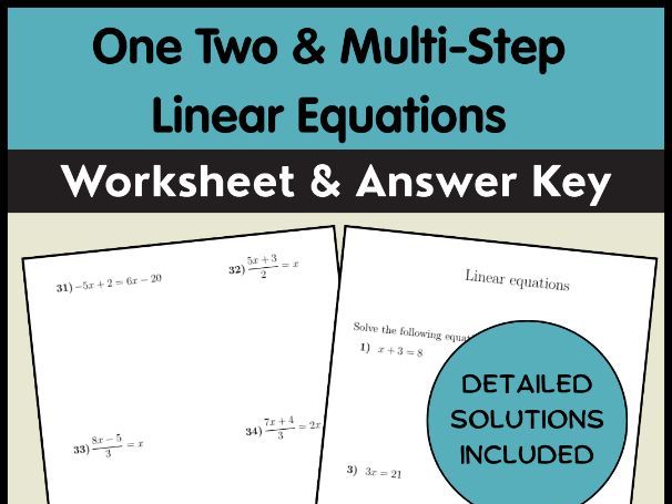 One Two & Multi-Step Linear Equations Worksheet & Answer Key