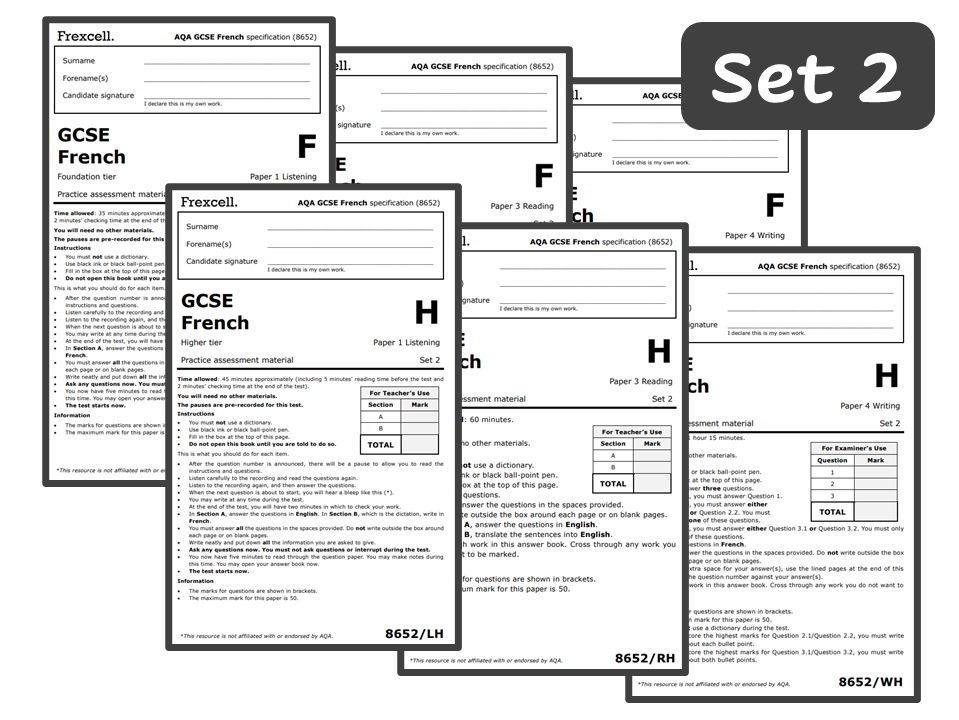 AQA GCSE French (2026) – Foundation & Higher Practice Paper Bundle (Set 2)