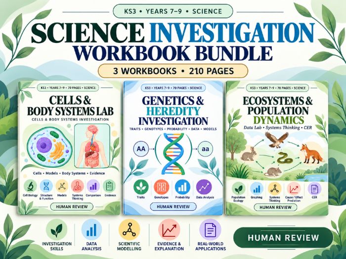 KS3 Science Investigation Bundle Cells, Genetics & Ecosystems Years 7–9 210 Pages