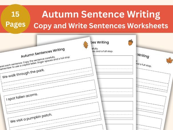 Sentence Writing Worksheets | Autumn Activities | Handwriting Practice for Kids