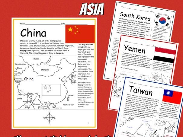 Countries of Asia Printable Geography Worksheets Bundle
