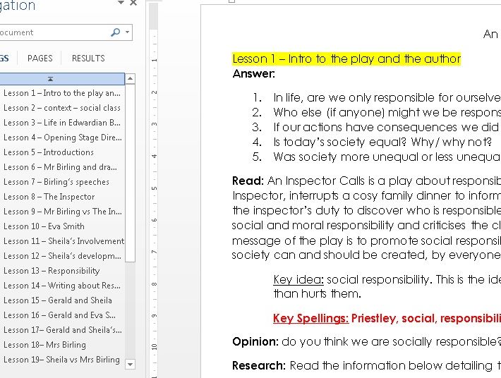 An Inspector Calls - Independent Reading - Remote Learning