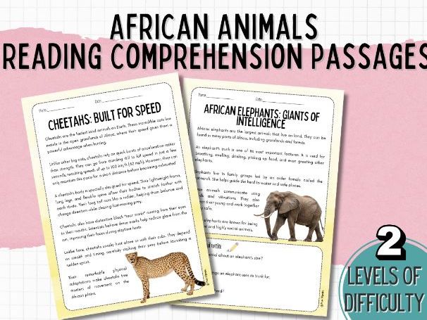 Differentiated African Animals Reading Comprehension | Nonfiction Literacy Pack | ESL / EAL Primary