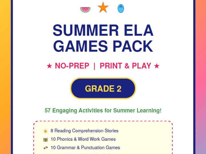 2nd Grade Summer ELA Games Pack | No-Prep Printables