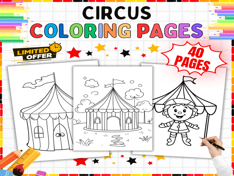40 Circus Colouring Pages | Big Top Tent Art Activities | Carnival Theme Printable Worksheets