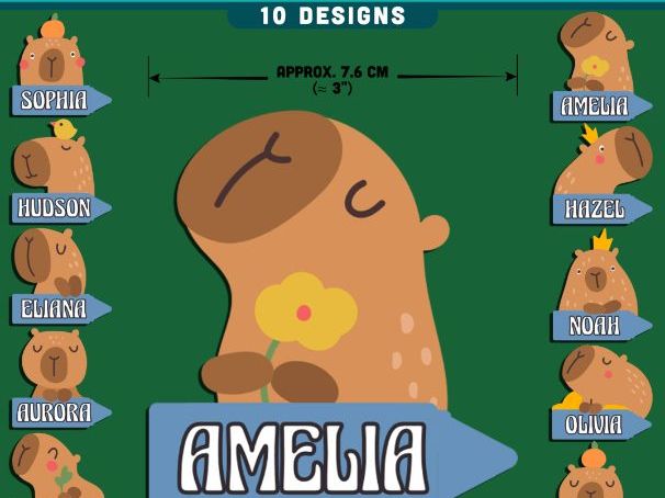 Capybara Name Tags, Editable Locker & Cubby Labels, Fun Student Space Decor