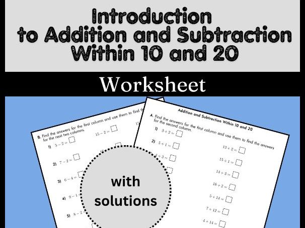 Introduction to Addition and Subtraction Within 10 and 20 Worksheet