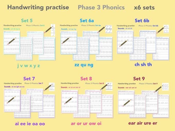 Handwriting Phase 3 Phonics (Sets 5-9) All sounds