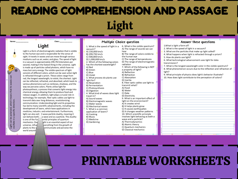 Engaging Reading Passage on Light with Interactive Questions