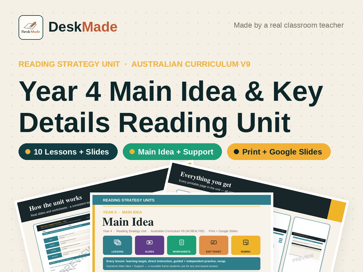 Year 4 Main Idea Reading Unit | Australian Curriculum V9