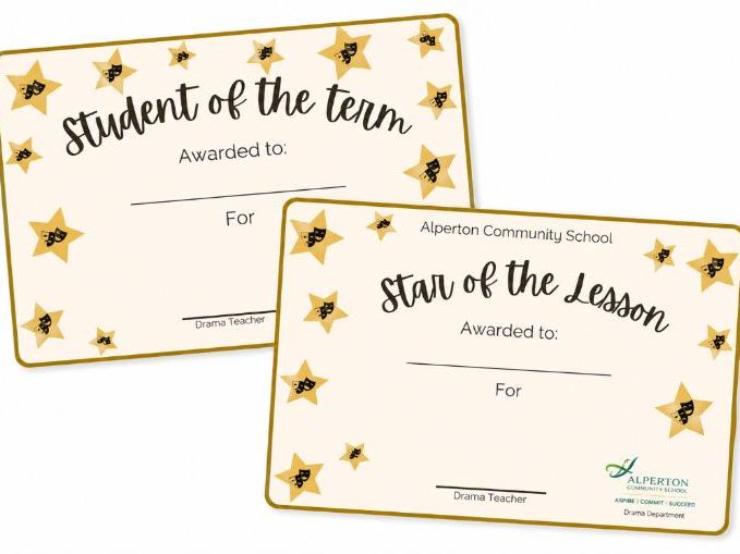 Free Drama Certificates | Star of the Lesson & Student of the Term Awards