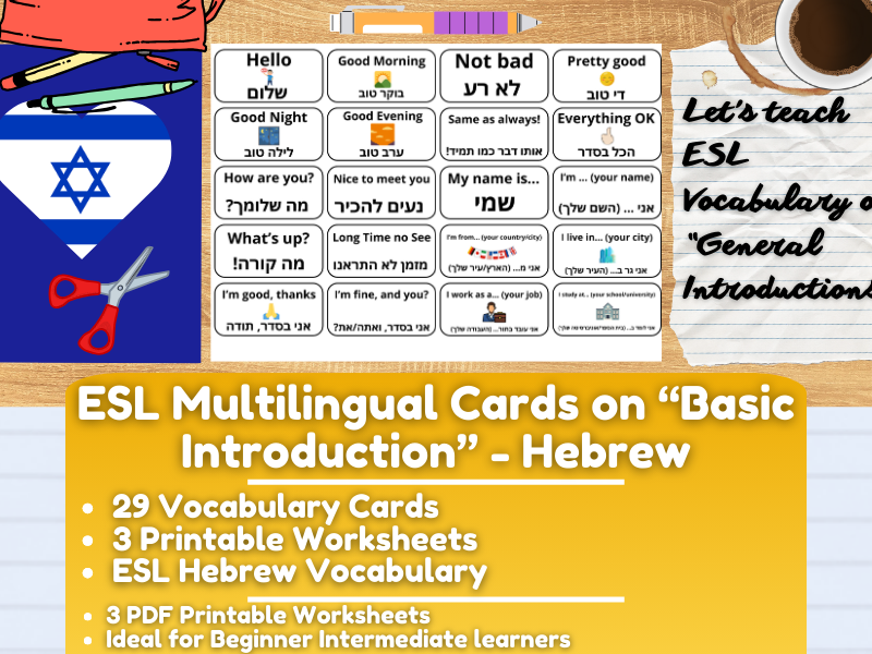 ESL Multilingual Vocabulary Flashcards on "General Introductions" - Hebrew