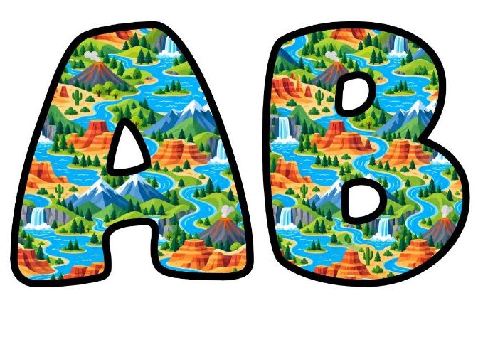 Volcanoes and Rivers Bubble Letters | Geography Topic Bulletin Board Letters