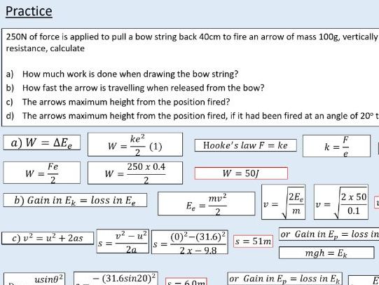 A Level Physics 10 2 Kinetic Energy And Potential Energy Work Energy And Power Teaching Resources