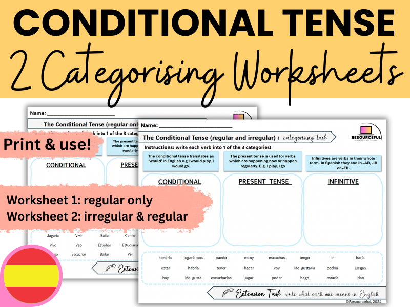 Spanish Conditional Tense Verbs - Categorising Worksheets